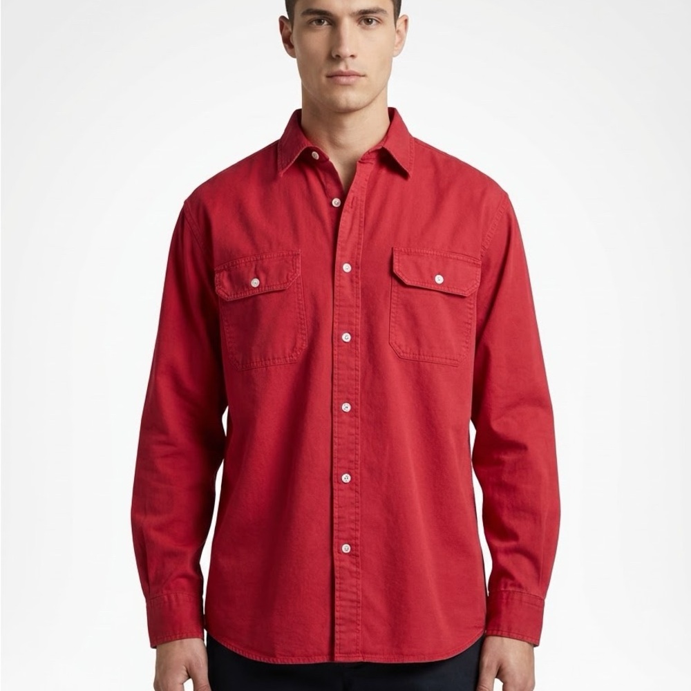 Wrangler Hero Men's Red Cotton Short Sleeve Button-Up Shirt Size L
